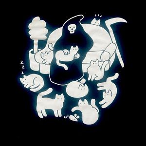 Grim Reaper Loves Cats Large Black T-shirt